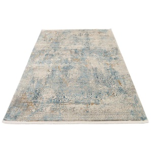 Teppich OCI DIE TEPPICHMARKE BESTSELLER CAVA Teppiche Gr. B/L: 200 cm x 200 cm, 8 mm, 1 St., blau Orientalische Muster Glanz Viskose, mit Fransen, Hoch Tief Struktur, Vintage, Wohnzimmer