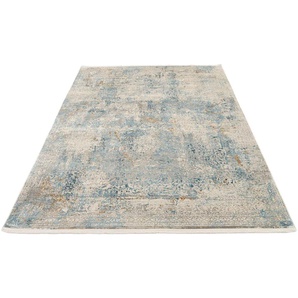 Teppich OCI DIE TEPPICHMARKE BESTSELLER CAVA Teppiche Gr. B/L: 200 cm x 250 cm, 8 mm, 1 St., blau Orientalische Muster Glanz Viskose, mit Fransen, Hoch Tief Struktur, Vintage, Wohnzimmer