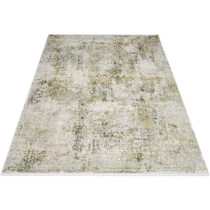 Teppich OCI DIE TEPPICHMARKE BESTSELLER CAVA Teppiche Gr. B/L: 200 cm x 290 cm, 8 mm, 1 St., grün (grün, grau) Orientalische Muster Glanz Viskose, mit Fransen, Hoch Tief Struktur, Vintage, Wohnzimmer