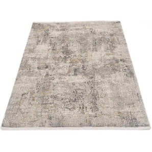 Teppich OCI DIE TEPPICHMARKE BESTSELLER CAVA Teppiche Gr. B/L: 240 cm x 240 cm, 8 mm, 1 St., grau Orientalische Muster Glanz Viskose, mit Fransen, Hoch Tief Struktur, Vintage, Wohnzimmer