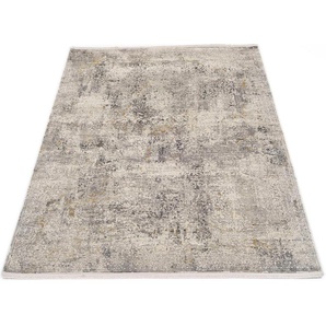 Teppich OCI DIE TEPPICHMARKE BESTSELLER CAVA Teppiche Gr. B/L: 240 cm x 240 cm, 8 mm, 1 St., grau Fransenteppich Orientalische Muster Glanz Viskose, mit Fransen, Hoch Tief Struktur, Vintage, Wohnzimmer