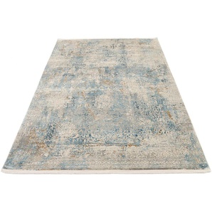 Teppich OCI DIE TEPPICHMARKE BESTSELLER CAVA Teppiche Gr. B/L: 80 cm x 150 cm, 8 mm, 1 St., blau Orientalische Muster Glanz Viskose, mit Fransen, Hoch Tief Struktur, Vintage, Wohnzimmer