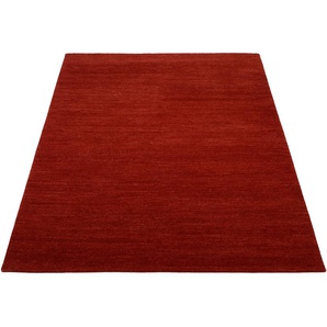 Teppich OCI DIE TEPPICHMARKE HIMALI UNI Teppiche Gr. B/L: 200 cm x 300 cm, 5 mm, 1 St., rot (dunkelrot) Esszimmerteppiche handgeknüpft, hochwertige Wolle, fußwarm, Wohnzimmer