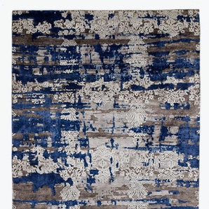 Teppich OCI DIE TEPPICHMARKE Signature Fusion Teppiche Gr. B/L: 70 cm x 140 cm, 4 mm, 1 St., braun (braun, blau) Esszimmerteppiche handgeknüpft, Wohnzimmer