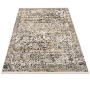 Teppich OCI DIE TEPPICHMARKE Tradi Teppiche Gr. B/L: 140 cm x 200 cm, 8 mm, 1 St., grau (goldfarben, grau) Orientalische Muster Glanz Viskose, mit Fransen, Wohnzimmer