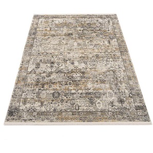 Teppich OCI DIE TEPPICHMARKE Tradi Teppiche Gr. B/L: 240 cm x 300 cm, 8 mm, 1 St., grau (goldfarben, grau) Orientalische Muster Glanz Viskose, mit Fransen, Wohnzimmer