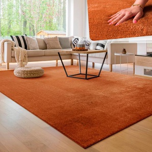 Teppich PACO HOME Cadiz 630, rosa (kupfer), B:300cm H:14mm L:400cm, Polyester, Teppiche, Uni-Farben, besonders weich, waschbar, auch als Läufer erhältlich