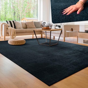 Teppich PACO HOME Cadiz 630 Teppiche Gr. B/L: 240 cm x 340 cm, 14 mm, 1 St., blau (navy) Esszimmerteppiche Uni-Farben, besonders weich, waschbar, auch als Läufer erhältlich