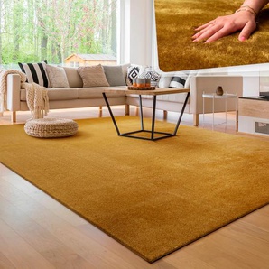 Teppich PACO HOME Cadiz 630 Teppiche Gr. B/L: 240 cm x 340 cm, 14 mm, 1 St., gelb Esszimmerteppiche Uni-Farben, besonders weich, waschbar, auch als Läufer erhältlich