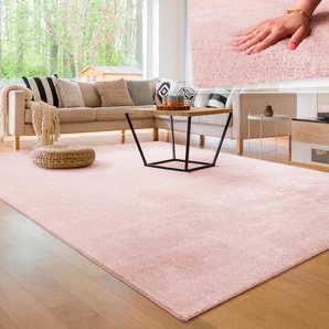 Teppich PACO HOME Cadiz 630 Teppiche Gr. B/L: 240 cm x 340 cm, 14 mm, 1 St., rosa (rosé) Esszimmerteppiche Uni-Farben, besonders weich, waschbar, auch als Läufer erhältlich
