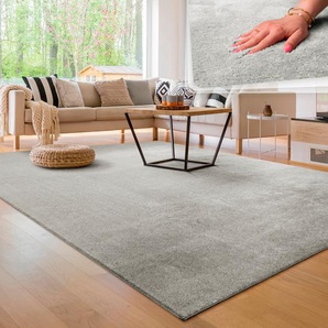Teppich PACO HOME Cadiz 630 Teppiche Gr. B/L: 240 cm x 340 cm, 14 mm, 1 St., silberfarben Esszimmerteppiche Uni-Farben, besonders weich, waschbar, auch als Läufer erhältlich