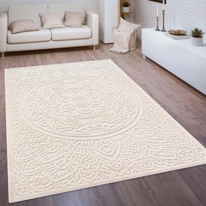 Teppich PACO HOME Cotton 232 Teppiche Gr. B/L: 160 cm x 230 cm, 10 mm, 1 St., beige (creme) Orientalische Muster Uni Farben, Hoch-Tief Effekt, boho, In- und Outdoor geeignet