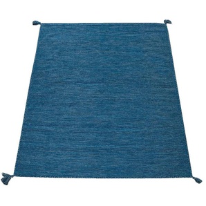 Teppich PACO HOME Kilim 210 Teppiche Gr. B/L: 240 cm x 340 cm, 12 mm, 1 St., blau Baumwollteppiche Handgwebt, Flachgewebe, reine Baumwolle, handgewebt, Uni Farben