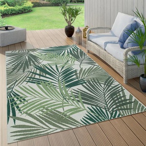 Teppich PACO HOME Ostende 534 Teppiche Gr. B/L: 240 cm x 340 cm, 4 mm, 1 St., grün Esszimmerteppiche Flachgewebe, Motiv Palmenblätter, In- und Outdoor geeignet, Wohnzimmer