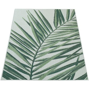 Teppich PACO HOME Ostende 537 Teppiche Gr. B/L: 200 cm x 200 cm, 4 mm, 1 St., grün Esszimmerteppiche Flachgewebe, Motiv Palmenblätter, In- und Outdoor geeignet, Wohnzimmer