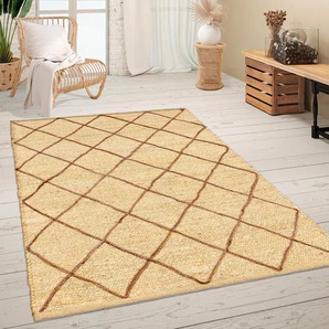 Teppich PACO HOME Skive 685 Teppiche Gr. B/L: 80 cm x 150 cm, 13 mm, 1 St., beige (creme) Juteteppiche handgeflochten, Rauten Muster, Naturfaser, auch als Läufer