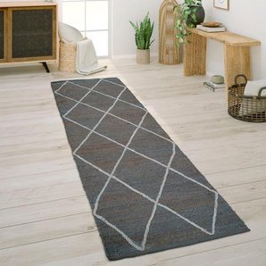 Teppich PACO HOME Skive 685 Teppiche Gr. B/L: 80 cm x 250 cm, 13 mm, 1 St., grau (anthrazit) Juteteppiche handgeflochten, Rauten Muster, Naturfaser, auch als Läufer