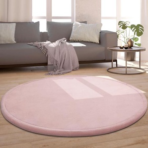 Teppich PACO HOME Tatami 475 Teppiche Gr. Ø 200 cm, 24 mm, 1 St., pink Esszimmerteppiche Kurzflor, Uni Farben, mit Memory Foam, waschbar