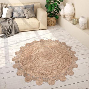 Teppich PACO HOME Viborg 592 Teppiche Gr. Ø 120 cm, 13 mm, 1 St., beige Juteteppiche handgefertigter Natur-Teppich, Jute, Boho, Ethno