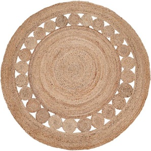 Teppich PACO HOME Viborg 593 Teppiche Gr. Ø 100 cm, 13 mm, 1 St., beige Juteteppiche Jute, Modern, Boho, Ethno, Handgefertigter Natur-Teppich