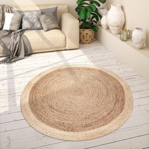 Teppich PACO HOME Viborg 594 Teppiche Gr. Ø 120 cm, 13 mm, 1 St., beige Juteteppiche Jute, Modern, Boho, Ethno, Handgefertigter Natur-Teppich