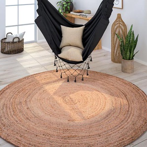 Teppich PACO HOME Viborg 595 Teppiche Gr. Ø 100 cm, 13 mm, 1 St., beige (natur) Juteteppiche Jute, Modern, Boho, Handgefertigter Natur-Teppich