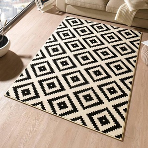 Teppich Raute Schwarz/Beige/Schwarz 160 x 230cm Webstoff