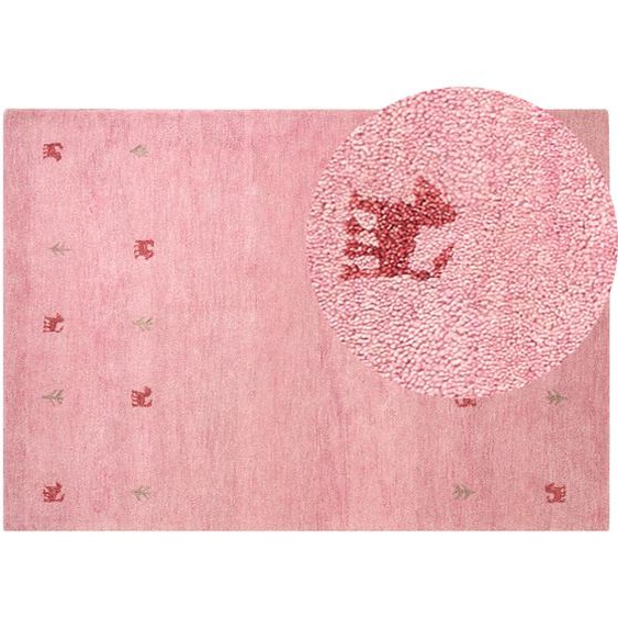 Teppich Rosa aus Wolle 160 x 230 cm Rechteckig Hochflor mit Tier Muster Western Motiv Weich für Wohnzimmer Kinderzimmer Schlafzimmer Flur
