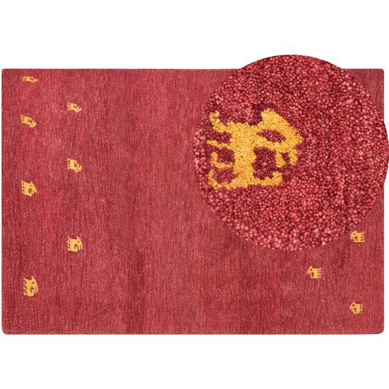 Teppich Rot aus Wolle 160 x 230 cm Rechteckig Hochflor mit abstraktem Tier Muster Weich Modern für Wohnzimmer Kinderzimmer Schlafzimmer Flur