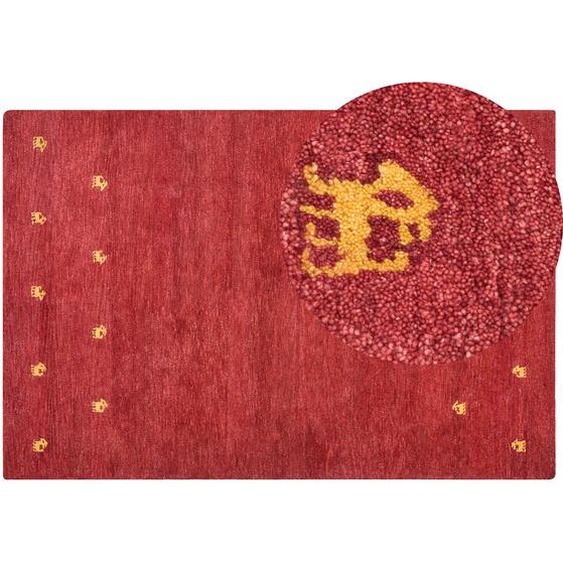 Teppich Rot aus Wolle 200 x 300 cm Rechteckig Hochflor mit abstraktem Tier Muster Weich Modern für Wohnzimmer Kinderzimmer Schlafzimmer Flur