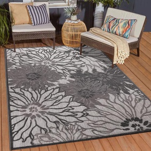 Teppich SANAT Floral 2 Outdoor Teppiche Gr. B/L: 200 cm x 290 cm, 6 mm, 1 St., grau Esszimmerteppiche In- und Outdoor geeignet, Blumen, Balkon, Terrasse, Außenbereich