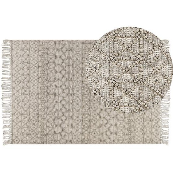 Teppich Sandbeige aus Wolle 160 x 230 cm Rechteckig mit Fransen im Boho Stil Geometrisches Muster Dekoration für Wohnzimmer Schlafzimmer Flur
