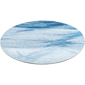 Teppich SANSIBAR Keitum 007 Teppiche Gr. Ø 100 cm, 3 mm, 1 St., blau Esszimmerteppiche Flachgewebe, modernes Wellen Design & gekreuzte Säbel