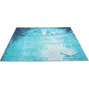 Teppich SANSIBAR Keitum 011 Teppiche Gr. B/L: 130 cm x 190 cm, 3 mm, 1 St., blau Esszimmerteppiche Flachgewebe, modernes Design, Motiv Kompass