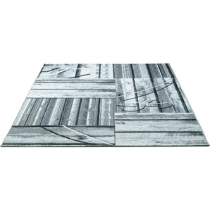 Teppich SANSIBAR Rantum Beach SA-023 Teppiche Gr. B/L: 130 cm x 190 cm, 5 mm, 1 St., grau Esszimmerteppiche Flachgewebe, modernes Design, Motiv Holzdielen, In- & Outdoor geeignet