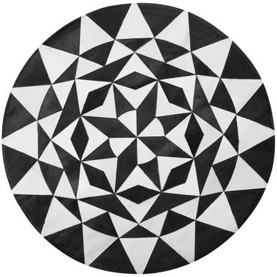Teppich Schwarz Weiß Echtleder 140 x 140 cm Kurzflor Dreiecke Handgefertigt Rund