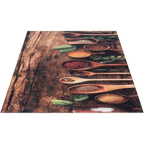 Teppich SEHRAZAT Kitchen 3060 Teppiche Gr. B/L: 170 cm x 200 cm, 8 mm, 1 St., braun (braun, rot) Esszimmerteppiche waschbar, Flachgewebe, Läufer, rutschfest, Kurzflor, Pflegeleicht