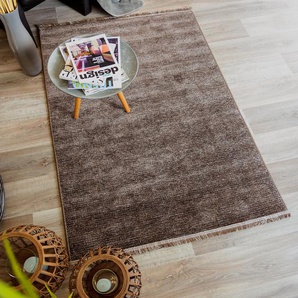 Teppich SEHRAZAT Stela Teppiche Gr. B/L: 200 cm x 290 cm, 5 mm, 1 St., braun Esszimmerteppiche waschbar, Flachgewebe, mit Fransen und Chenille