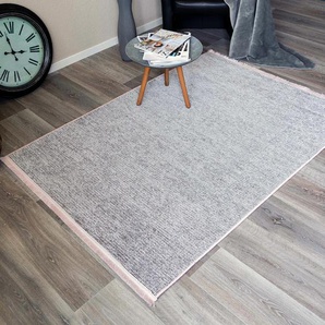 Teppich SEHRAZAT Stela Teppiche Gr. B/L: 200 cm x 290 cm, 5 mm, 1 St., rosa (rosé) Esszimmerteppiche waschbar, Flachgewebe, mit Fransen und Chenille