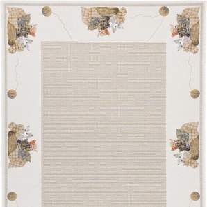 Teppich THEKO Flomi Kitten Teppiche Gr. B/L: 200 cm x 290 cm, 4 mm, 1 St., beige Baumwollteppiche mit Bordüre und niedlichem Katzenmotiv