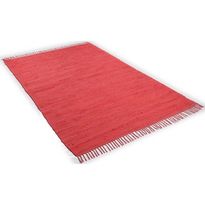 Teppich THEKO Happy Cotton Teppiche Gr. B/L: 160 cm x 230 cm, 5 mm, 1 St., rot Baumwollteppiche Handweb Teppich, Flachgewebe, reine Baumwolle, handgewebt, mit Fransen