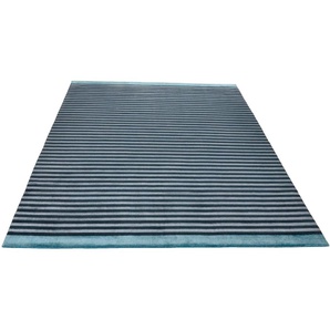 Teppich THEKO Miami 3286 Teppiche Gr. B/L: 170 cm x 240 cm, 8 mm, 1 St., blau Esszimmerteppiche Handweb Teppich, gestreift, handgewebt, aus Viskose & Wolle