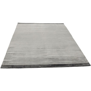 Teppich THEKO Miami 3286 Teppiche Gr. B/L: 70 cm x 140 cm, 8 mm, 1 St., grau Esszimmerteppiche Handweb Teppich, gestreift, handgewebt, aus Viskose & Wolle