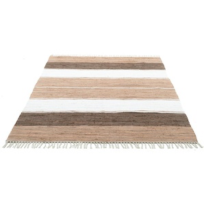 Teppich THEKO Stripe Cotton Teppiche Gr. B/L: 160 cm x 230 cm, 5 mm, 1 St., braun Fransenteppich Baumwollteppiche Flachgewebe, gestreift, reine Baumwolle, handgewebt, mit Fransen