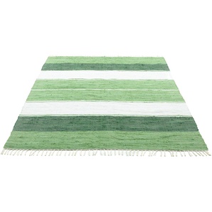 Teppich THEKO Stripe Cotton Teppiche Gr. B/L: 160 cm x 230 cm, 5 mm, 1 St., grün (dunkelgrün) Baumwollteppiche