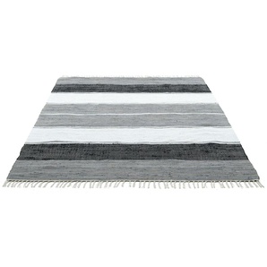 Teppich THEKO Stripe Cotton Teppiche Gr. B/L: 160 cm x 230 cm, 5 mm, 1 St., schwarz Baumwollteppiche