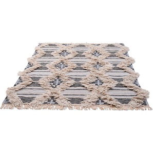 Teppich TOM TAILOR HOME Cozy Kelim Teppiche Gr. B/L: 65 cm x 135 cm, 5 mm, 1 St., schwarz (schwarz, weiß) Fransenteppich Gewebte Teppiche handgewebt, mit Fransen, Boho-Style