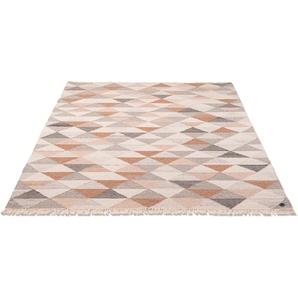 Teppich TOM TAILOR HOME Triangle Kelim Teppiche Gr. B/L: 65 cm x 135 cm, 5 mm, 1 St., beige (natur) Fransenteppich Baumwollteppiche handgewebt, mit Fransen, Boho-Style