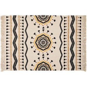 Teppich Tribal Baumwolle, schwarz und weiß, Tribalprint, 120x170 cm