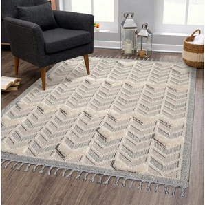 Teppich VALENCIA 920, Carpet City, rechteckig, Höhe: 20 mm, Boho-Stil, Hochtief-Muster/ 3D-Effekt, mit Fransen